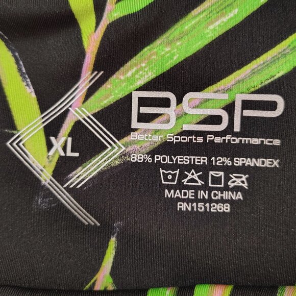 BSP Tropical Palm Print Leggings Womens XL Black Green High-Waisted Pockets - Picture 8 of 14